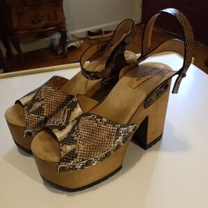 Spanish Handmade Wood And Embossed Leather Platform Shoes